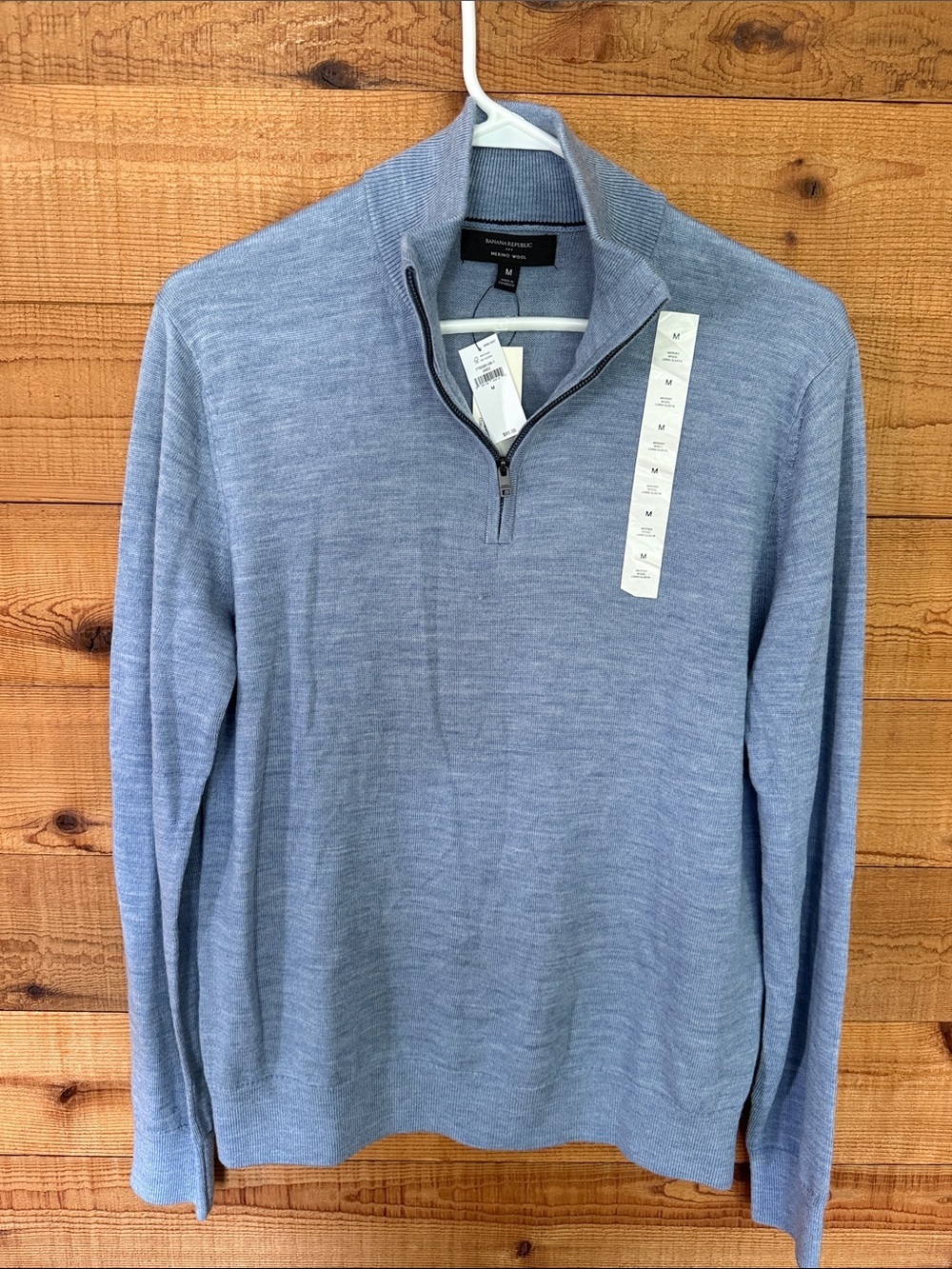 Banana Republic Men's Sky Blue Merino Half-Zip Sweater